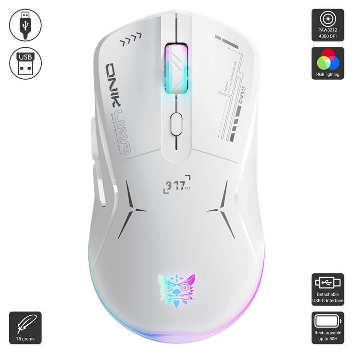 أونيكوما CW917 مزدوج الوضع RGB  - ماوس جيمينج - ابيض  للبيع في مصر من خلال Games2Egypt