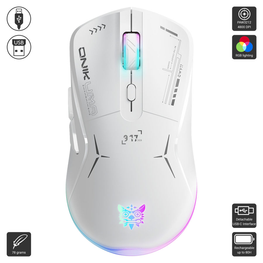 Onikuma CW917 Dual Mode RGB Gaming Mouse – White – image 2