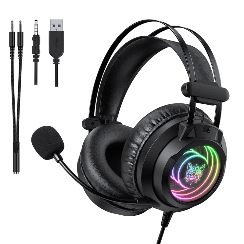 أونيكوما X80 سماعة جيمينج سلكية RGB – أسود