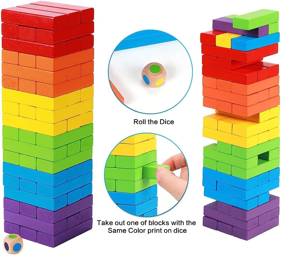 Jenga Tower Challenge Wooden Colored Blocks Toy 48 pcs – image 3