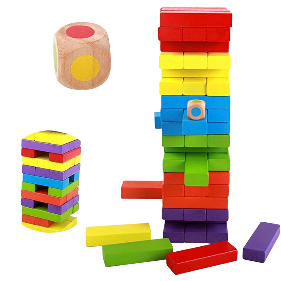 Jenga Tower Challenge Wooden Colored Blocks Toy 48 pcs – image 2