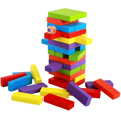 Jenga Tower Challenge Wooden Colored Blocks Toy 48 pcs