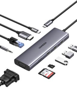 UGREEN CM498 10 in 1 Hub USB-C Dongle With 4K HDMI & VGA - Grey -  for sale in Egypt from Games2Egypt