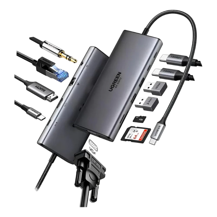 UGREEN USB Hub Type-C 11 in 1 Dongle With 4K HDMI & VGA Grey	  for sale in Egypt from Games2Egypt