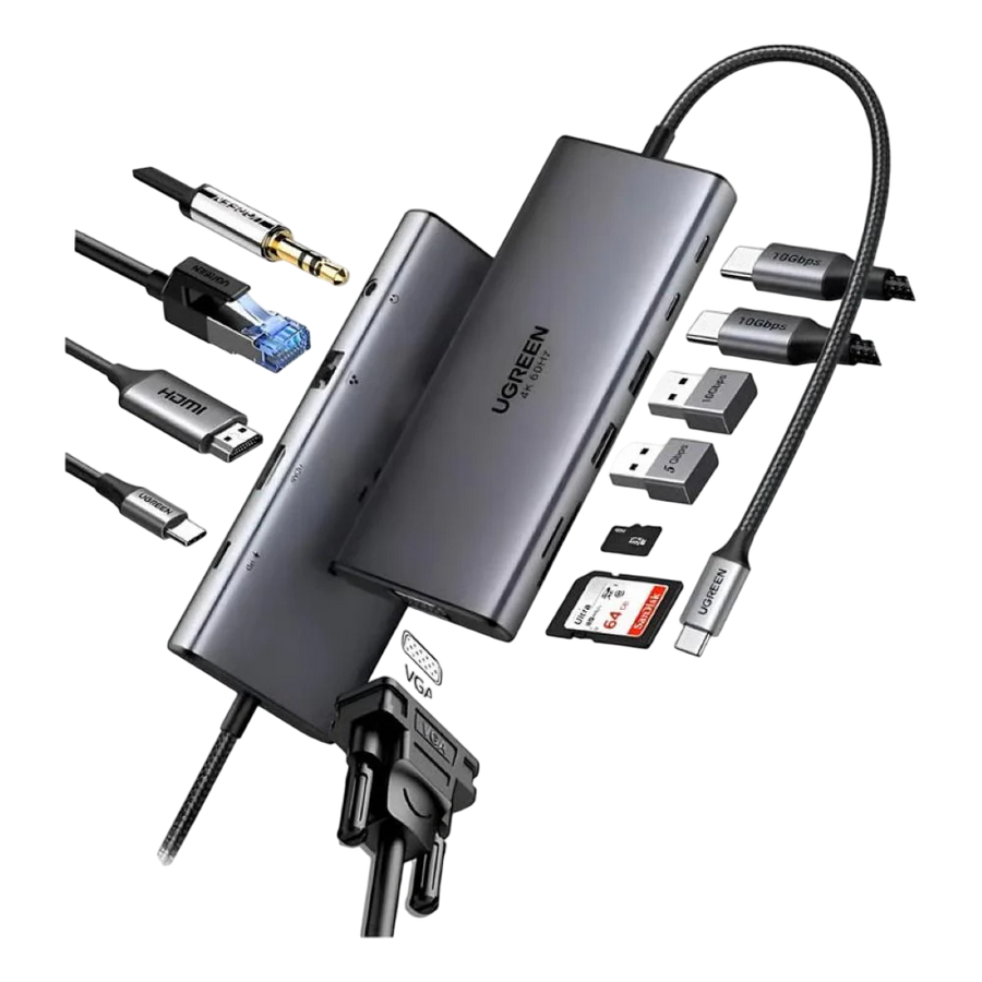 يوجرين تايب سي هاب 11-في-1 دونجل مع HDMI 4K وVGA – رمادي – صورة 3