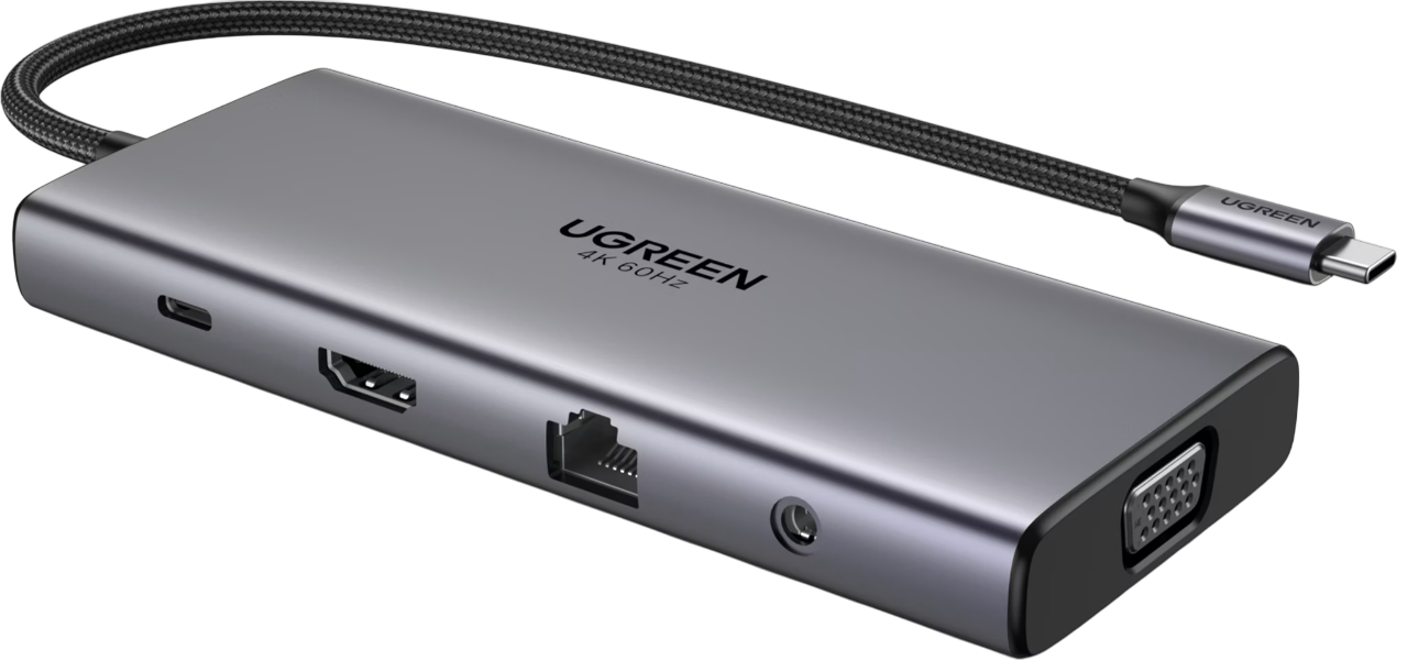 UGREEN USB Hub Type-C 11 in 1 Dongle With 4K HDMI & VGA Grey	  for sale in Egypt from Games2Egypt