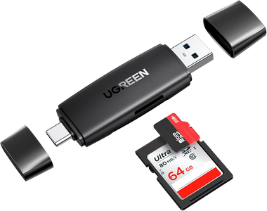 يوجرين CM304 قارئ بطاقات 2-في-1 USB 3.0 وUSB-C لبطاقتي SD/TF