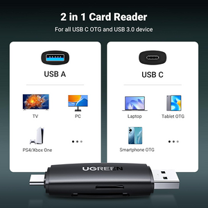 يوجرين CM304 قارئ بطاقات 2-في-1 USB 3.0 وUSB-C لبطاقتي SD/TF  للبيع في مصر من خلال Games2Egypt