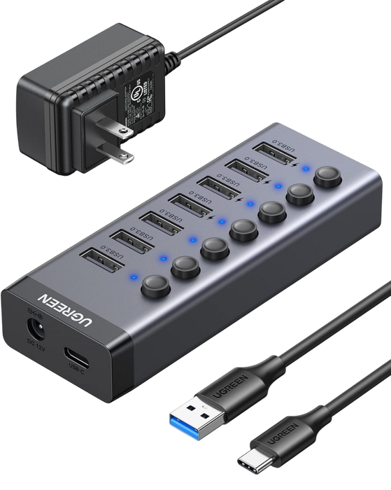 يوجرين USB-C إلى هاب 7 منافذ USB-A 3.0 مزوّد طاقة (12V)  للبيع في مصر من خلال Games2Egypt