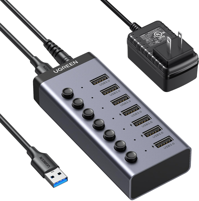 يوجرين USB-C إلى هاب 7 منافذ USB-A 3.0 مزوّد طاقة (12V)  للبيع في مصر من خلال Games2Egypt