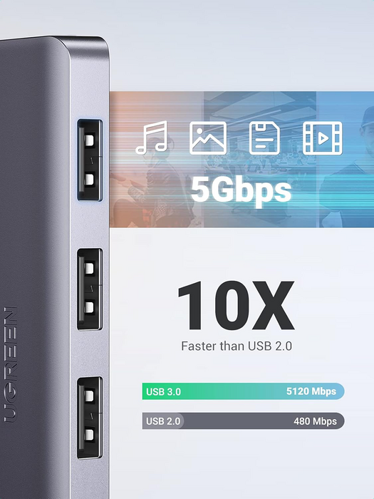 يوجرين USB 3.0 إلى هاب 4 منافذ USB 3.0 مع مزوّد طاقة USB-C (5-في-1)  للبيع في مصر من خلال Games2Egypt