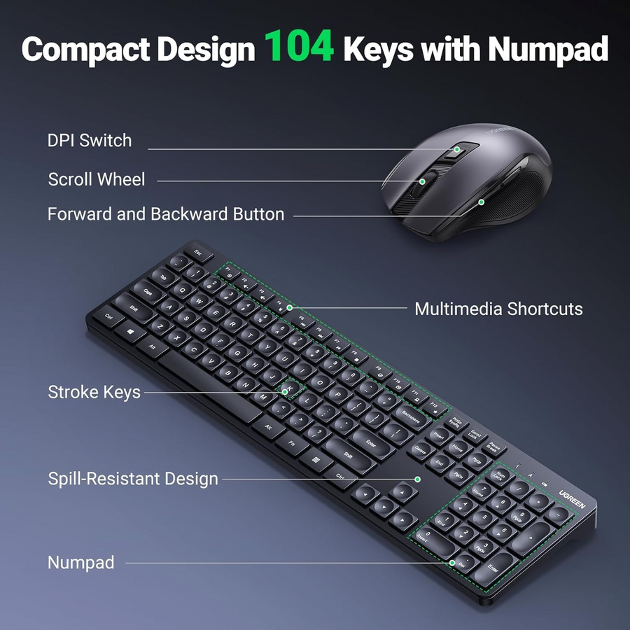 UGREEN MK006 Wireless Keyboard & Mouse – 2.4GHz – image 5