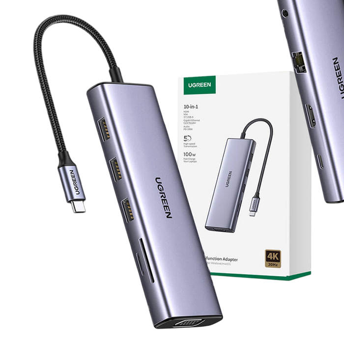 يوجرين CM498 موزّع USB-C عشرة-في-واحد مع 4K HDMI وVGA – رمادي  للبيع في مصر من خلال Games2Egypt
