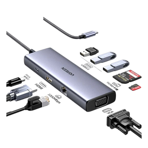 UGREEN CM498 9 in 1 Hub USB-C Dongle With 4K HDMI & VGA - Grey -  for sale in Egypt from Games2Egypt