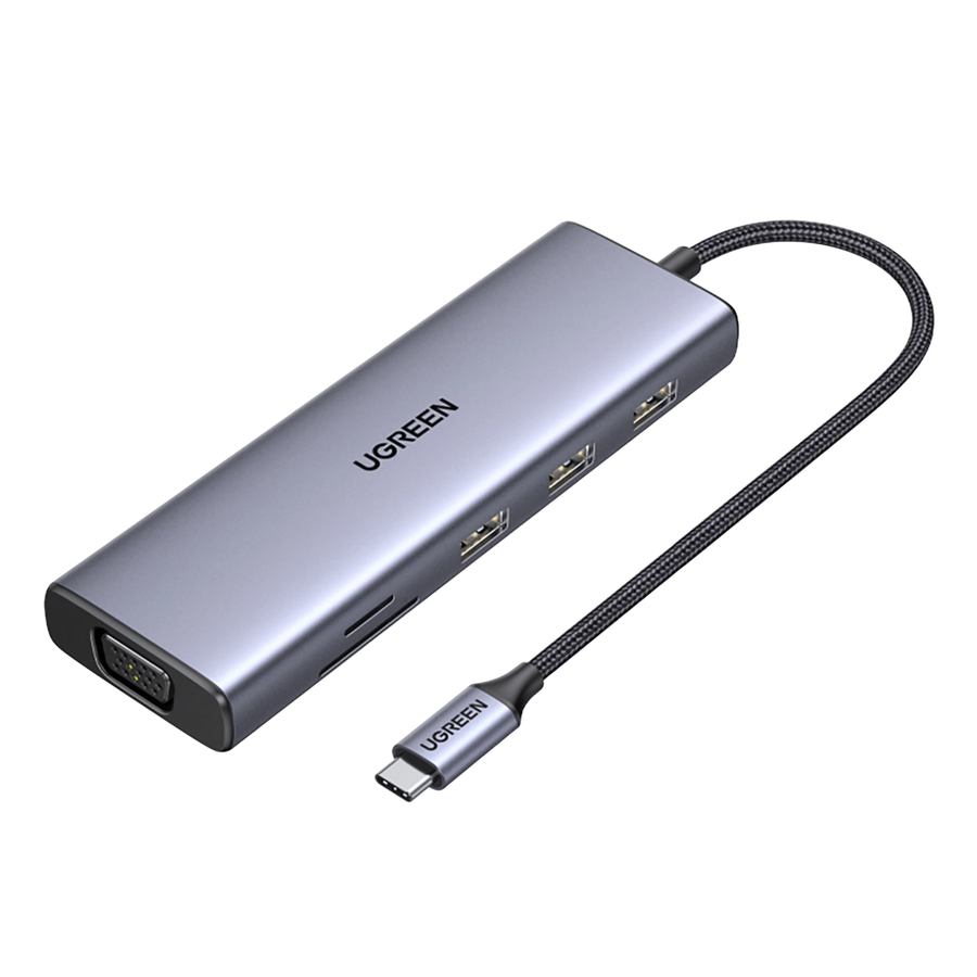 يوجرين CM498 موزّع USB-C عشرة-في-واحد مع 4K HDMI وVGA – رمادي – صورة 2