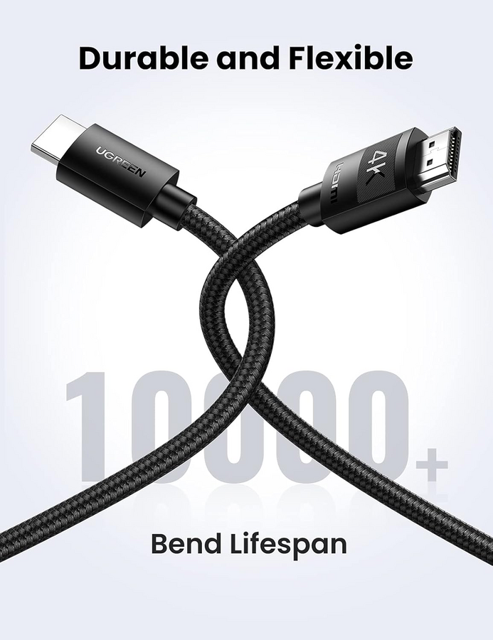 يوجرين HD119 كابل مضفر HDMI 4K بطرفين ذكر – 10 متر – صورة 2