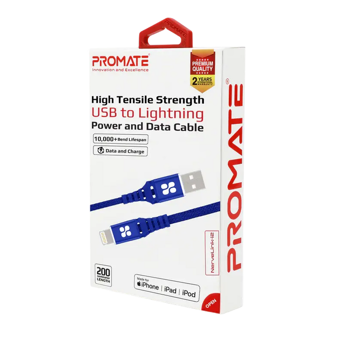 Promate Nervelink-I2 USB to Lightning Cable - 2M - Blue - Open Sealed  for sale in Egypt from Games2Egypt