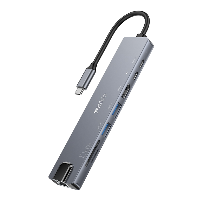 Yesido HB27 8 in 1 Aluminium Dock Hub Adapter Type-C - 100W  for sale in Egypt from Games2Egypt