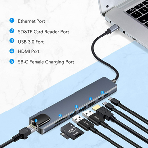 Yesido HB27 8 in 1 Aluminium Dock Hub Adapter Type-C - 100W  for sale in Egypt from Games2Egypt