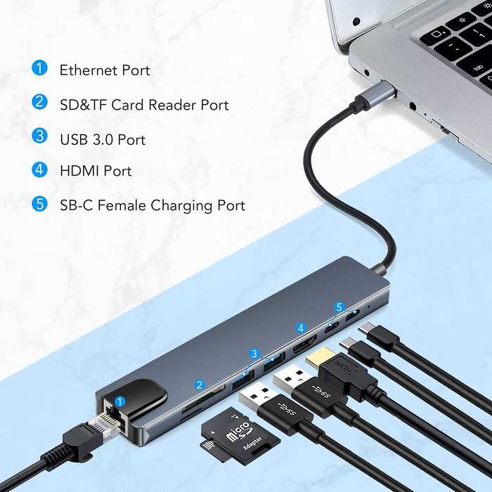 Yesido HB27 8 in 1 Aluminium Dock Hub Adapter Type-C - 100W  for sale in Egypt from Games2Egypt