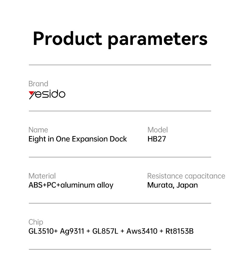 يسيدو Yesido HB27 دُوك ألومنيوم USB-C 8-في-1 – 100W – صورة 8