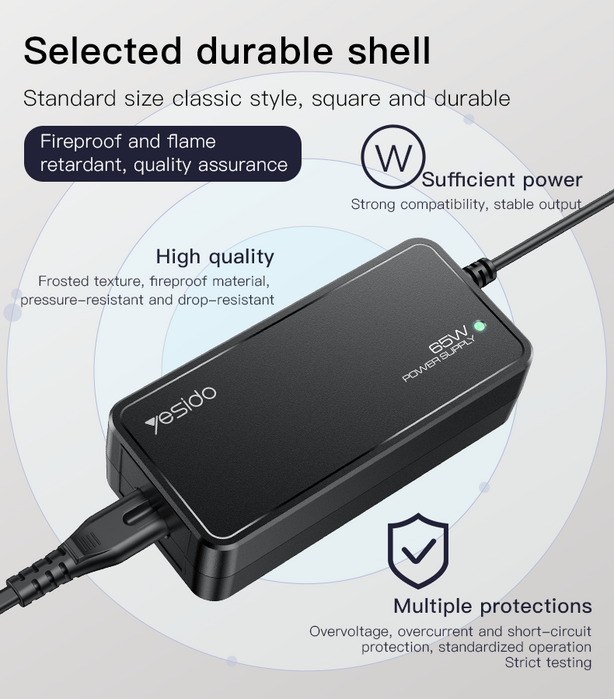 Yesido CG11E 65W Smart Charger 15 IN 1 EU Plug Universal Laptop Power Adapter - 1.5M  for sale in Egypt from Games2Egypt
