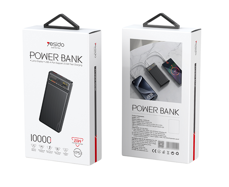يسيدو YP53 باور بانك 10000mAh PD 20W و22.5W – أسود  للبيع في مصر من خلال Games2Egypt