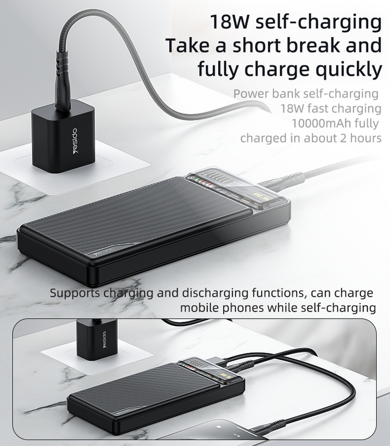 يسيدو YP53 باور بانك 10000mAh PD 20W و22.5W – أسود – صورة 3