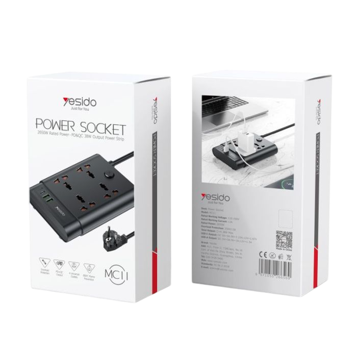 Yesido MC11 2 Meter 7 IN 1 Power Socket - Black  for sale in Egypt from Games2Egypt