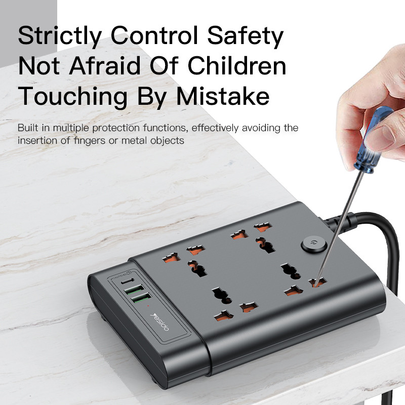 Yesido MC11 2 Meter 7 IN 1 Power Socket - Black – image 3
