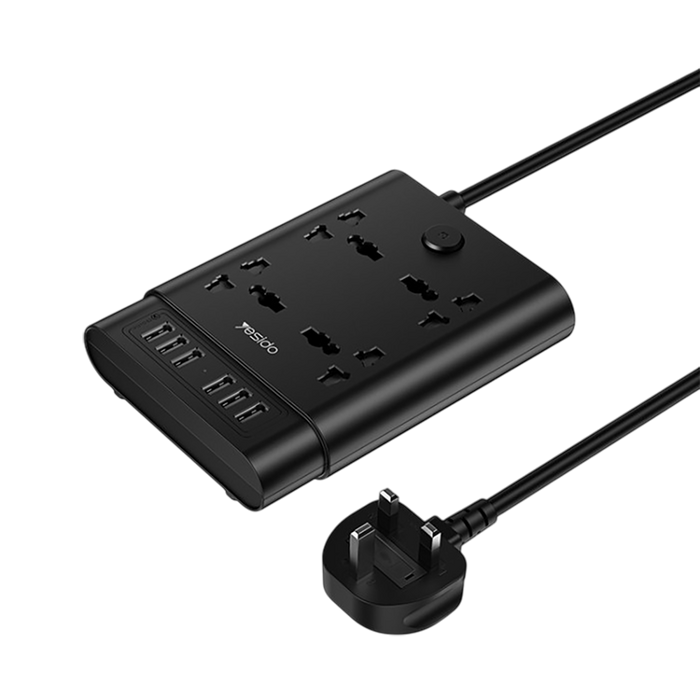Yesido MC08 2 Meter 10 IN 1 Power Socket - Black  for sale in Egypt from Games2Egypt