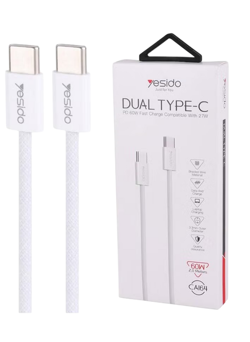 Yesido CA164 Fast Charging Type-C to Type-C Cable, PD 60W - 2M  for sale in Egypt from Games2Egypt