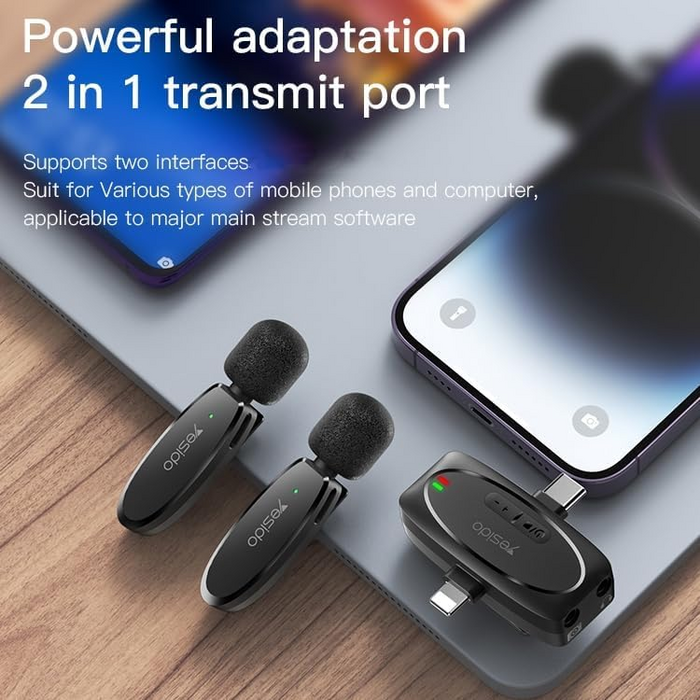 Yesido KR15 Dual Low-latency Wireless Lavalier Microphone 3 in 1 Receiver  for sale in Egypt from Games2Egypt