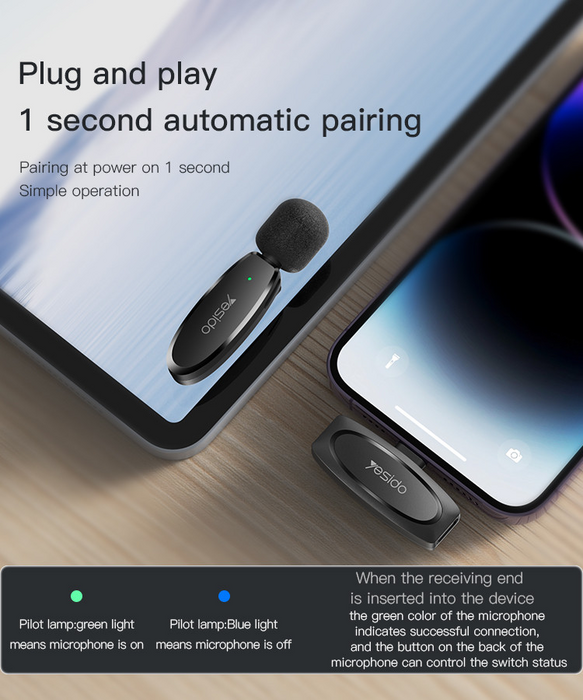 Yesido KR15 Dual Low-latency Wireless Lavalier Microphone 3 in 1 Receiver  for sale in Egypt from Games2Egypt