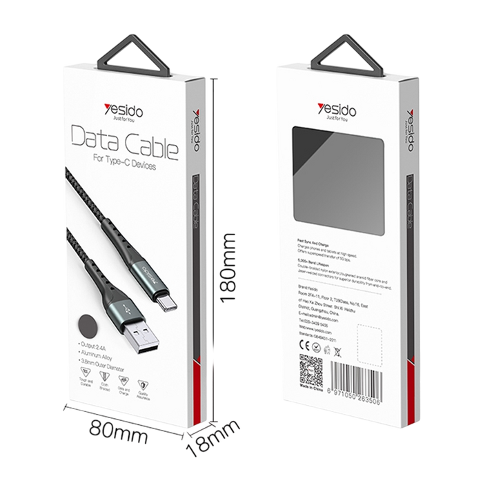 Yesido CA62 Aluminum Aloy USB to Type-C Braided Data Cable - 1.2M  for sale in Egypt from Games2Egypt