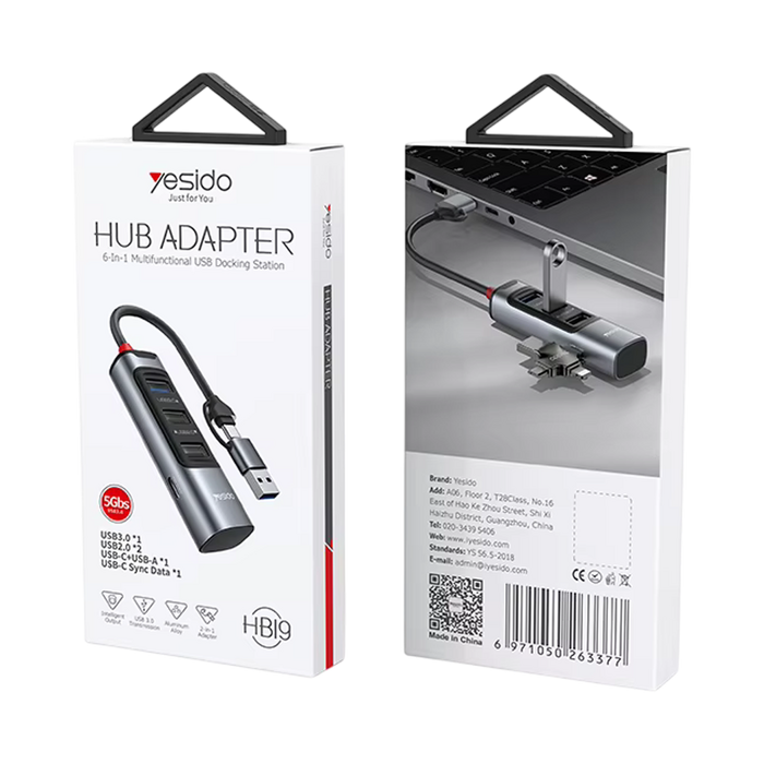 Yesido HB19 6 in 1 Hub Adapter USB Docking Station   for sale in Egypt from Games2Egypt