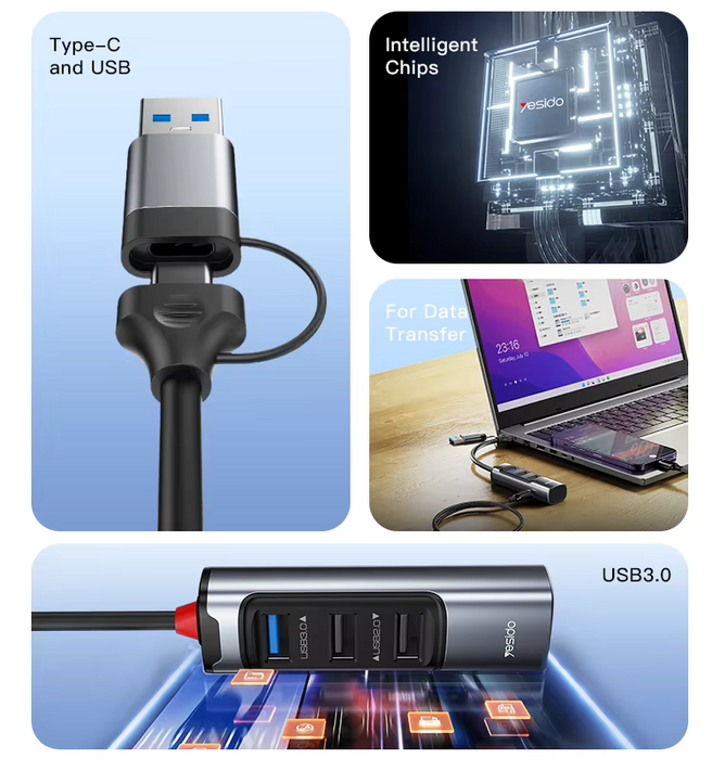 Yesido HB19 6 in 1 Hub Adapter USB Docking Station   for sale in Egypt from Games2Egypt