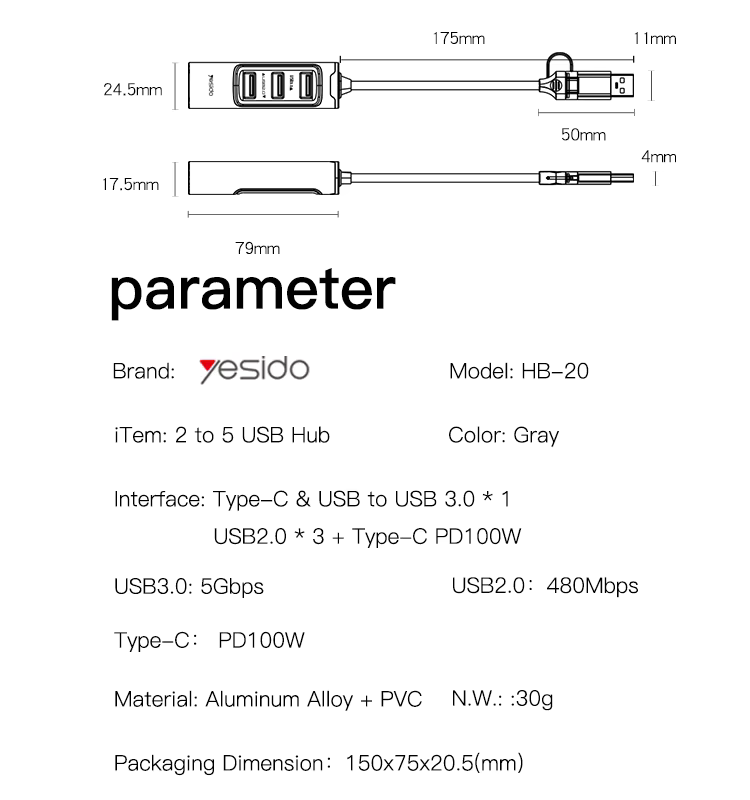 يسيدو Yesido HB20 هَب USB-C 7-في-1 دُوكينج ستيشن – 100W – صورة 7