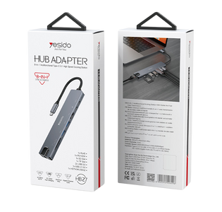 Yesido HB27 8 in 1 Aluminium Dock Hub Adapter Type-C - 100W  for sale in Egypt from Games2Egypt