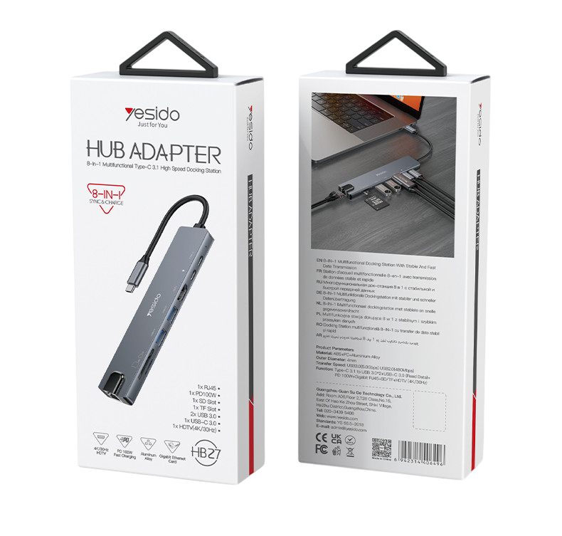 يسيدو Yesido HB27 دُوك ألومنيوم USB-C 8-في-1 – 100W – صورة 3