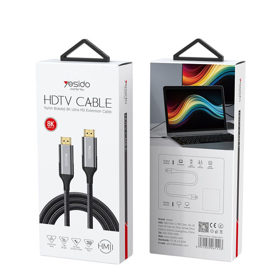 Yesido HM11 Braided HDMI 2.1 8K UHD - 1.8M - Black – image 2