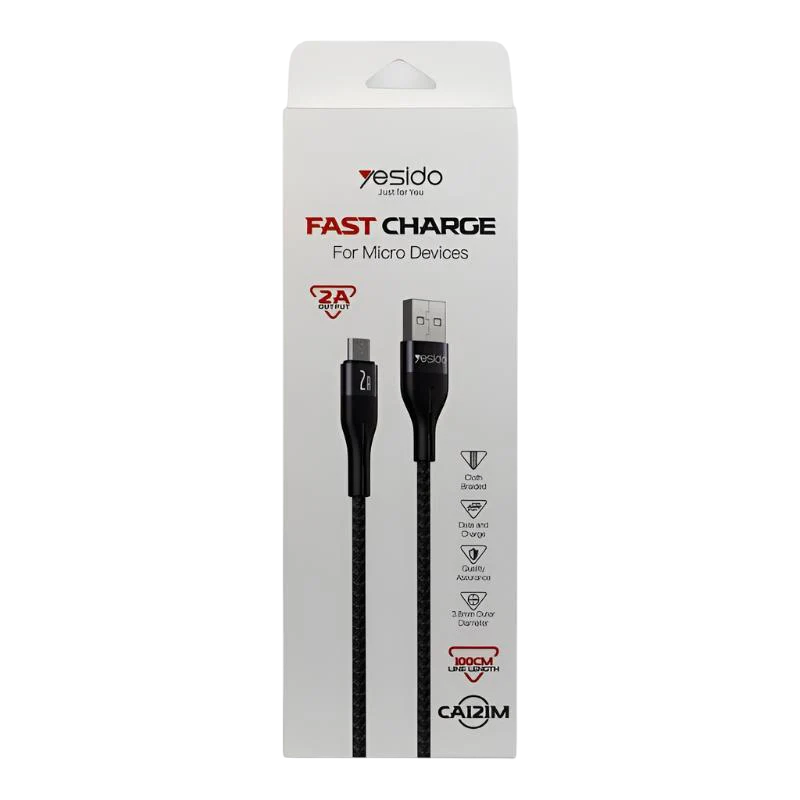 Yesido CA121M Micro to USB-A Braided Cable 2A - 1M - Black – image 2