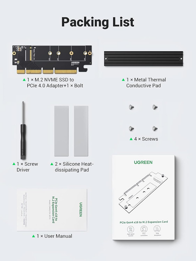UGREEN PCIe 4.0(16×) to M.2 NVMe Expansion Card – image 2