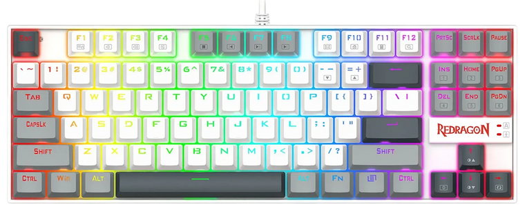Redragon K552-WGL KUMARA Rainbow Wired Mechanical Gaming Keyboard - Red Switch - White/Gray