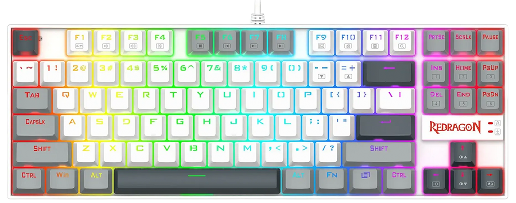 Redragon K552-WGL KUMARA Rainbow Wired Mechanical Gaming Keyboard - Red Switch - White/Gray