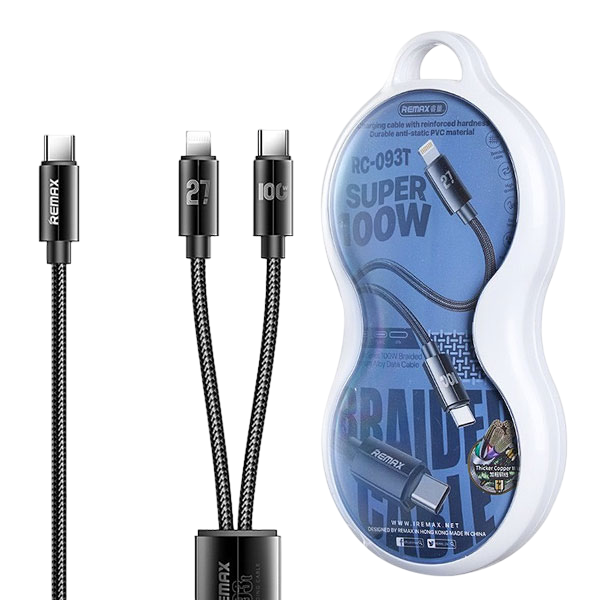 Remax RC-093T 100W Type-C To Type-C & Lighting Cable - Black  for sale in Egypt from Games2Egypt