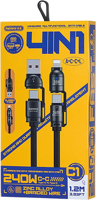 REMAX C1 240W 4 in 1 Fast Multi-Charging Cable 1.2M - Black  for sale in Egypt from Games2Egypt
