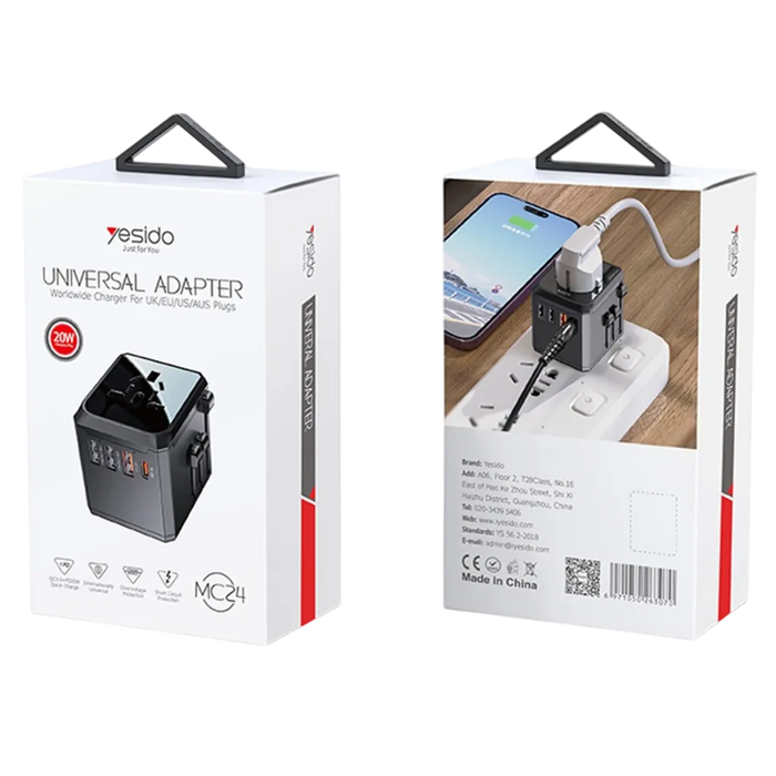 Yesido MC24 20W 3-USB & Type-C Universal Travel Adapter Plug  for sale in Egypt from Games2Egypt