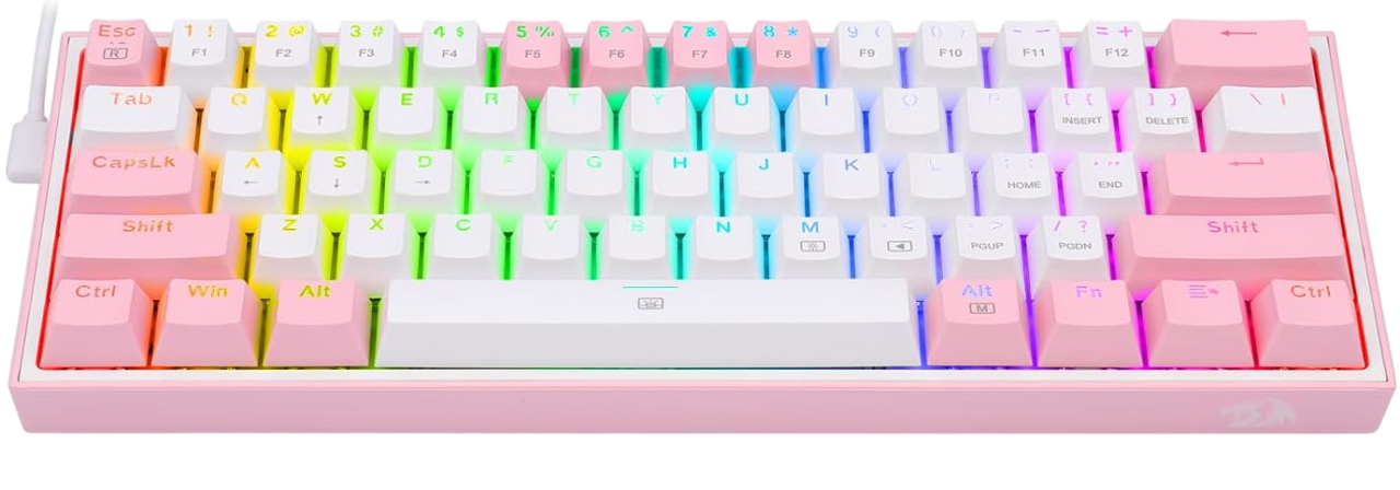 ريدراجون K617 Fizz كيبورد سلكي ميكانيكال 60% RGB سويتش أحمر – أبيض/بينك  للبيع في مصر من خلال Games2Egypt