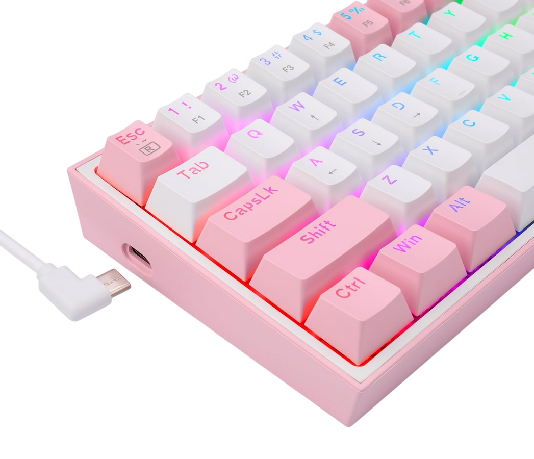 ريدراجون K617 Fizz كيبورد سلكي ميكانيكال 60% RGB سويتش أحمر – أبيض/بينك – صورة 7